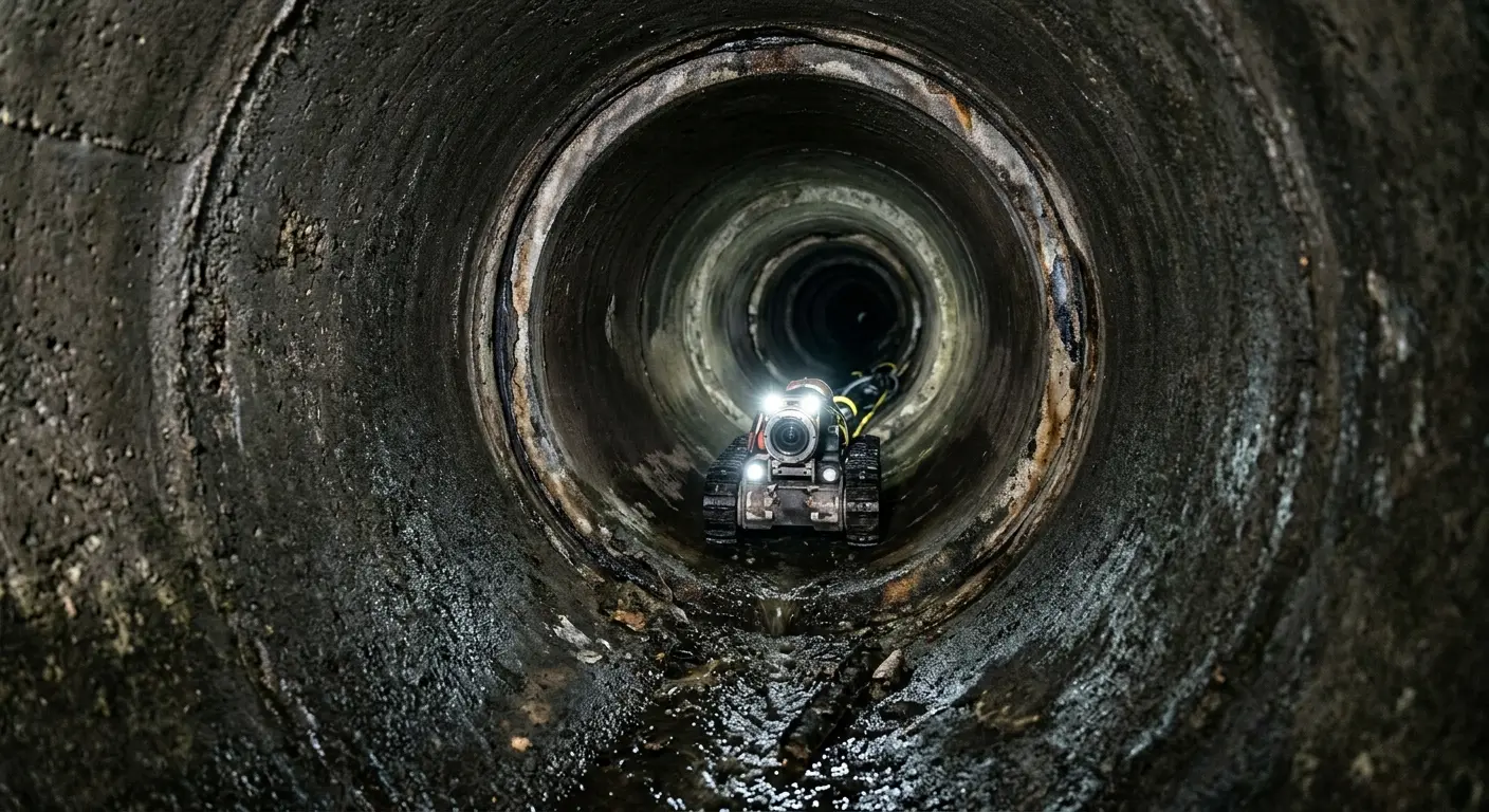 Robotic sewer camera inspecting pipe interior for Sewer Line Cleaning in Brenham