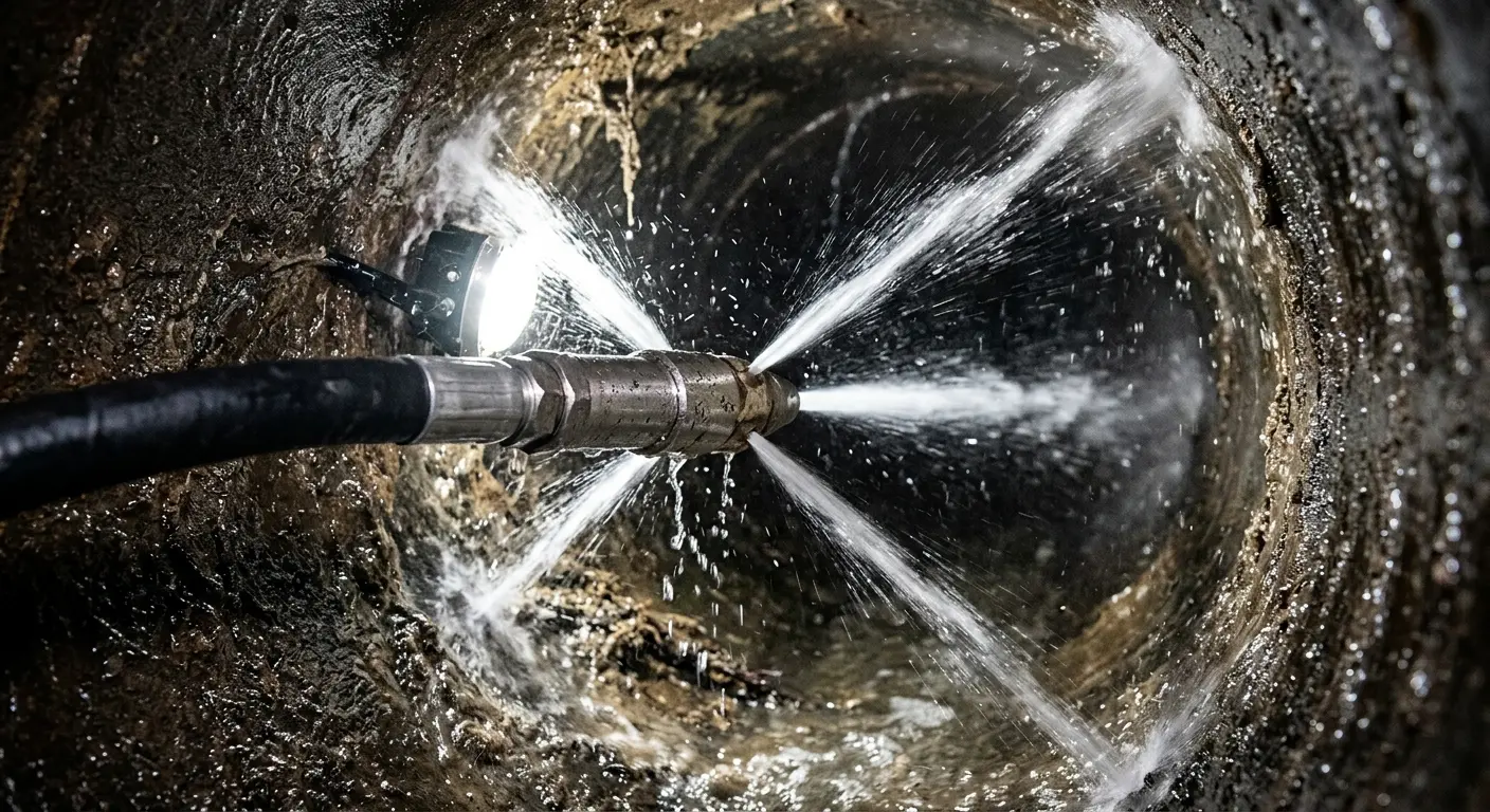 High-pressure hydro jetting nozzle cleaning sewer pipe for Storm Drain Cleaning in Brenham